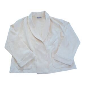 p. jamas Coat Jacket Quilted Womens Large Ivory Pima Cotton Lounge Wear Pockets